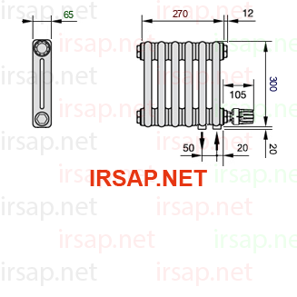 чертеж радиатора Irsap Tesi 20300-0620300-6-26-01